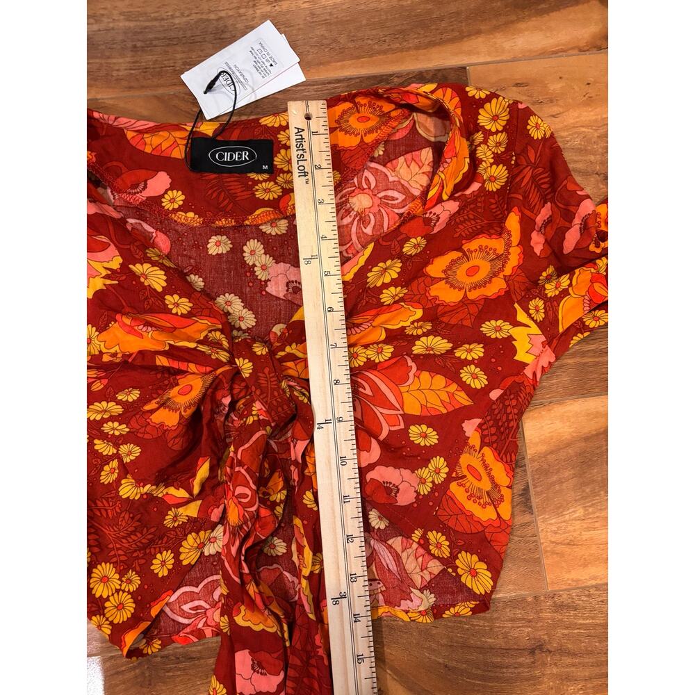 Cider retro boho floral tie front crop top with bell sleeves women’s M, 70’s - Picture 8 of 8